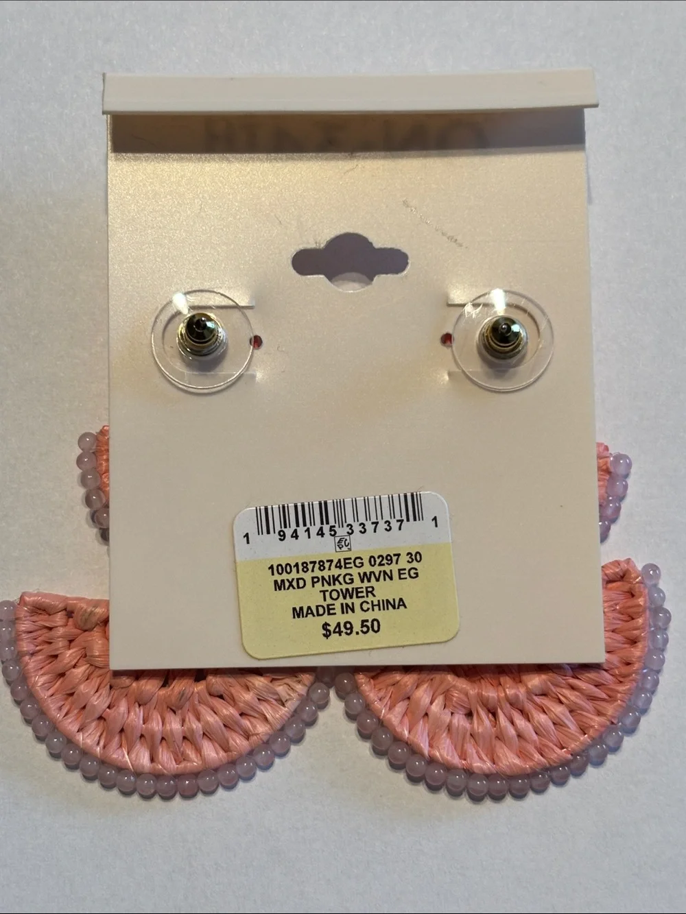 On 34th Gold-Tone Stone Bead & Woven Raffia Drop Earrings in Pink